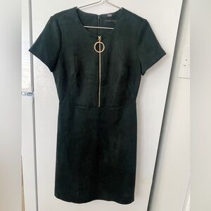 Calvin Klein Elegant Green Velvet Dress with Gold Zipper